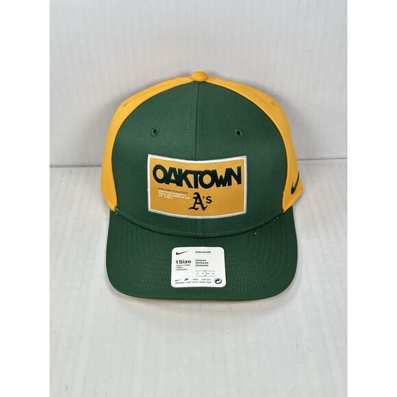 Nike Oakland Athletics Hat Oaktown Green Yellow Classic99 Snapback Adjustable - Picture 1 of 5